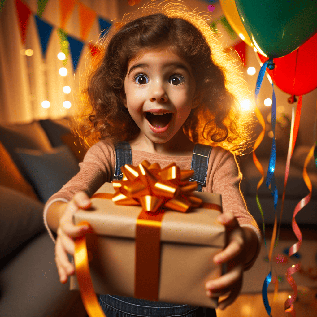 ein Mädchen bekommt ein DIY Geschenk überreicht und freut sich
